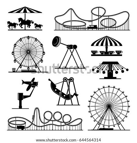 Vector icons of different attractions in amusement park