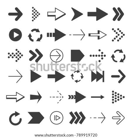 Black arrows set. Vector pictures isolate. Pointer cursor arrow, direction, next and right set arrows illustration