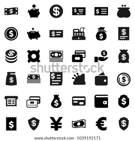 Flat vector icon set - dollar coin vector, credit card, wallet, cash, money bag, piggy bank, investment, check, receipt, shield, any currency, euro sign, yen, cashbox