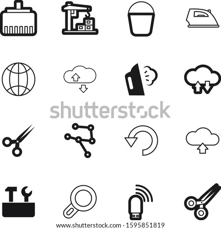 work vector icon set such as: reset, electrical, switch, lift, glass, backup, removable, lan, janitor, machinery, reload, screwdriver, building, left, fiber, port, case, spanner, stick, zoom, heat