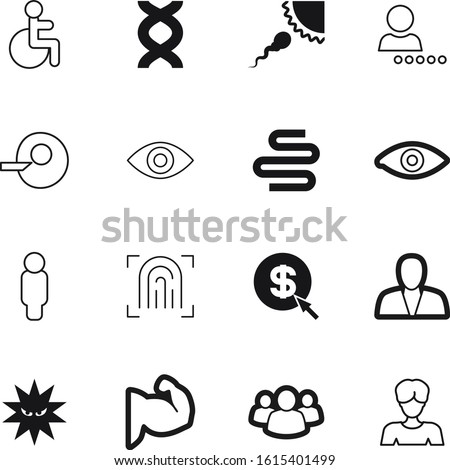 human vector icon set such as: verified, bodybuilding, bank, lens, intestine, sport, mark, head, group, businesswoman, template, malware, paper, money, infection, color, tax, press, disability