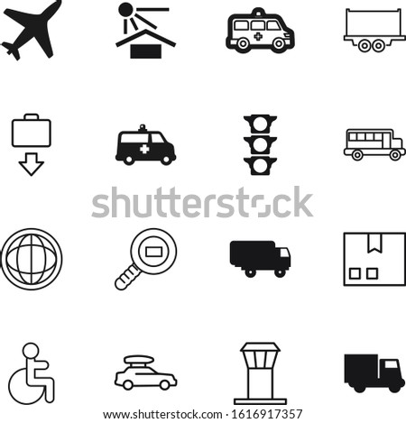 transport vector icon set such as: style, wheelchair, airport, back, human, urban, courier, sunlight, family, trunk, keep, crossroads, heat, outline, trendy, image, top, pack, order, graphic, away