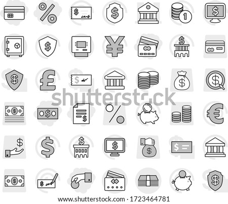 Editable thin line isolated vector icon set - hand coin, money, credit card, account balance, percent, library, atm, safe, bank vector, piggy, stack, check, building, dollar shield, monitor, pound