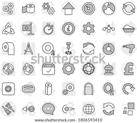 Editable thin line isolated vector icon set - balloon, info, crutch vector, medical flag, draw compass, goverment house, terms, earth, lifebuoy, barometer, ring button, washing, inflatable pool