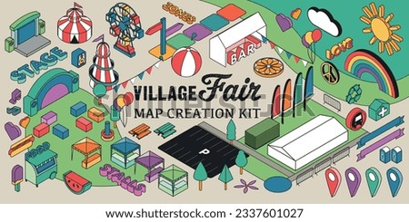 Village Festival Show Fair Event Planning Isometric 3D Map Creation Plan Kit Icons Drag and Drop 