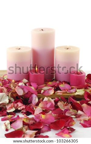 Beauty treatment-candle and rose petals