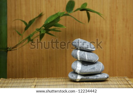 Zen stone and green Bamboo