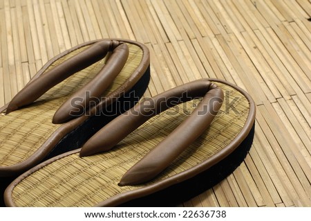 Straw Flip Flops On Bamboo Mat Stock Photo 22636738 : Shutterstock