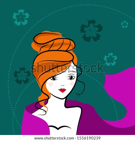 vector illustration of redhead girl Didi on emerald background