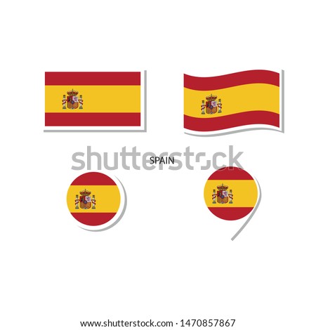 Spain flag logo icon set, rectangle flat icons, circular shape, marker with flags.