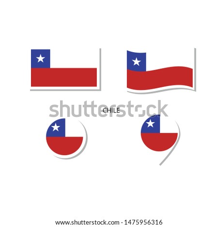 Chile flag logo icon set, rectangle flat icons, circular shape, marker with flags.