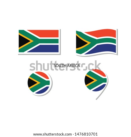 South Africa flag logo icon set, rectangle flat icons, circular shape, marker with flags.