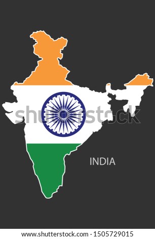 Sticker outline map of the India, flag India.