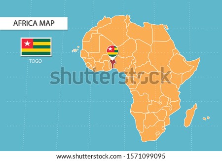 Togo map in Africa, icons showing Togo location and flags.