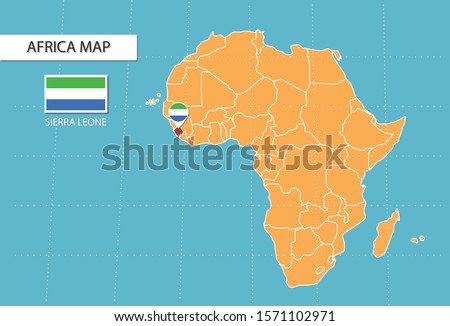 Sierra Leone map in Africa, icons showing Sierra Leone location and flags.