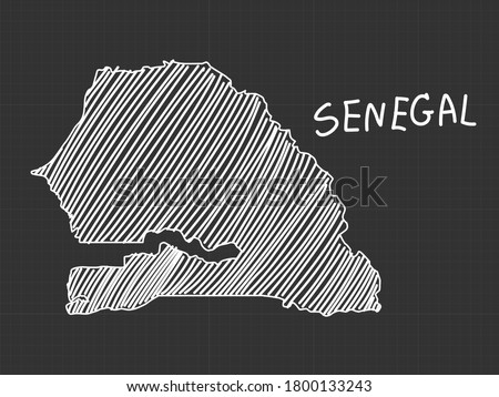 Senegal map freehand sketch on black background.