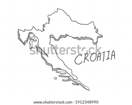 Hand Drawn of Croatia 3D Map on White Background.