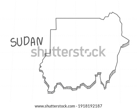 Hand Drawn of Sudan 3D Map on White Background.  