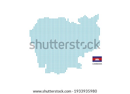 Cambodia map design blue circle, white background with Cambodia flag.
