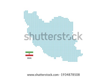 Iran map design blue circle, white background with Iran flag.