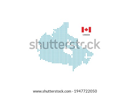 Canada map design blue circle, white background with Canada flag.