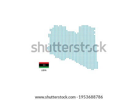 Libya map design blue circle, white background with Libya flag.