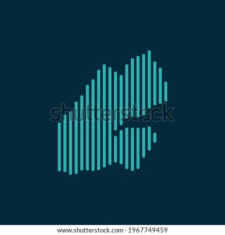 Vector abstract map of Djibouti with blue straight rounded lines isolated on a indigo background.