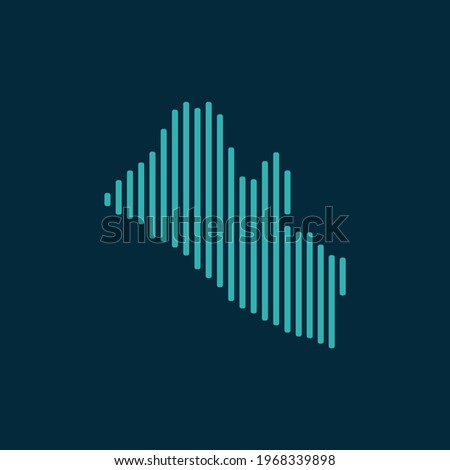 Vector abstract map of Liberia with blue straight rounded lines isolated on a indigo background.