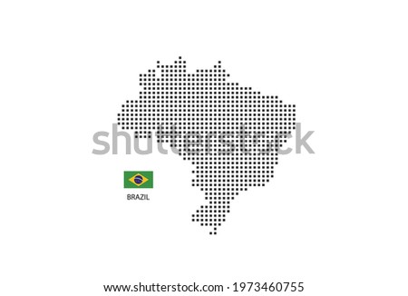  Vector square pixel dotted map of Brazil isolated on white background with Brazil flag.