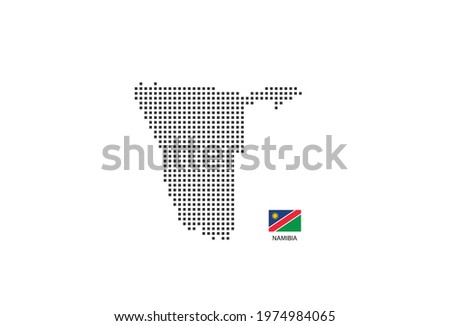 Vector square pixel dotted map of Namibia isolated on white background with Namibia flag.