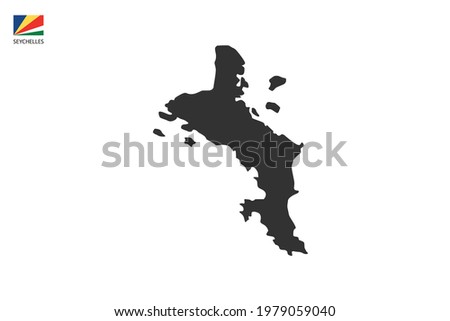 Seychelles black shadow map isolated on white background with Seychelles icon flag on the left corner.