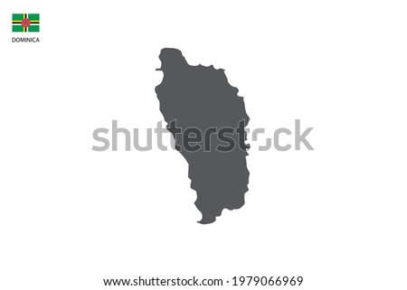 Dominica black shadow map isolated on white background with Dominica icon flag on the left corner.