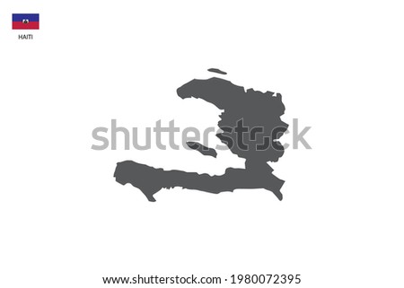 Haiti black shadow map isolated on white background with Haiti icon flag on the left corner.