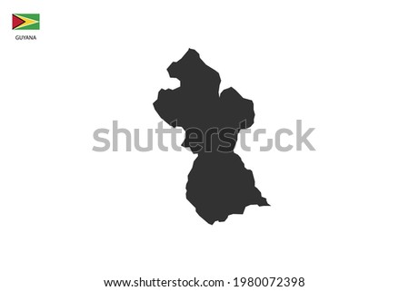 Guyana black shadow map isolated on white background with Guyana icon flag on the left corner.