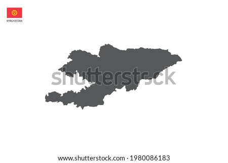 Kyrgyzstan black shadow map isolated on white background with Kyrgyzstan icon flag on the left corner.