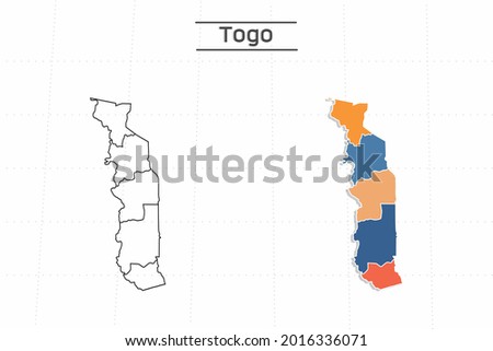 Togo map city vector divided by colorful outline simplicity style. Have 2 versions, black thin line version and colorful version. Both map were on the white background.