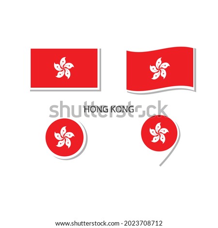 Hong Kong flag logo icon set, rectangle flat icons, circular shape, marker with flags.