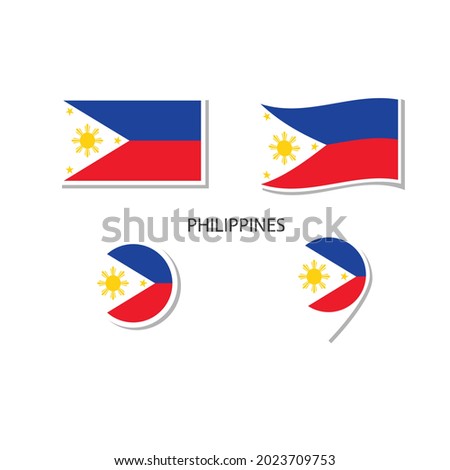 Philippines flag logo icon set, rectangle flat icons, circular shape, marker with flags.