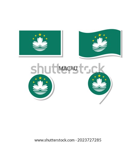 Macau flag logo icon set, rectangle flat icons, circular shape, marker with flags.