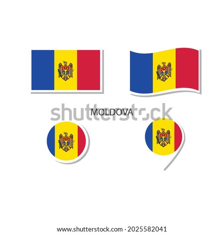 Moldova flag logo icon set, rectangle flat icons, circular shape, marker with flags.