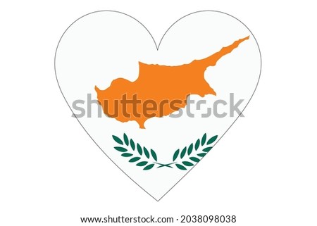 Cyprus flag in heart shape isolated on white background.