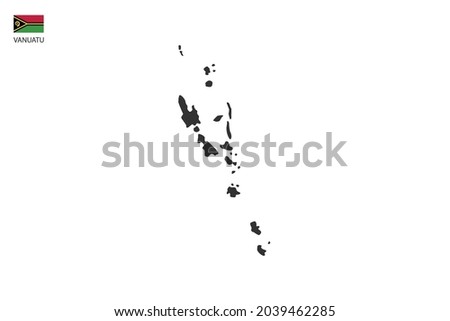 Vanuatu black shadow map isolated on white background with Vanuatu icon flag on the left corner.