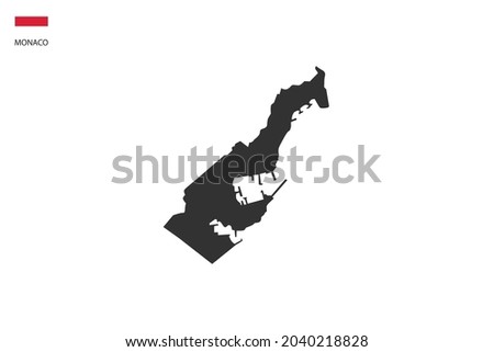 Monaco black shadow map isolated on white background with Monaco icon flag on the left corner.