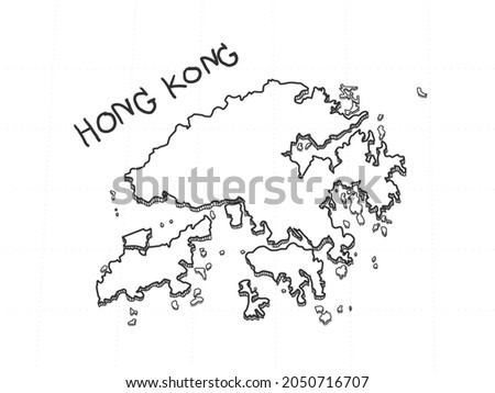 Hand Drawn of Hong Kong 3D Map on White Background.