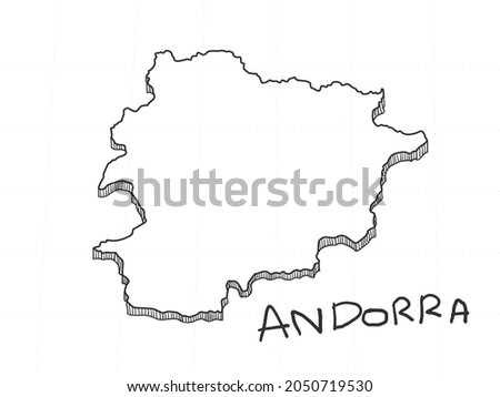 Hand Drawn of Andorra 3D Map on White Background.