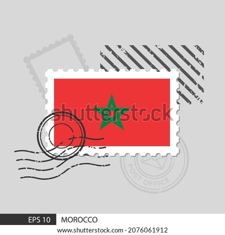 Morocco flag postage stamp. Isolated vector illustration on grey post stamp background and specify is vector eps10. 商業照片 © 