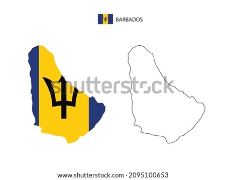 Barbados map city vector divided by outline simplicity style. Have 2 versions, black thin line version and color of country flag version. Both map were on the white background.