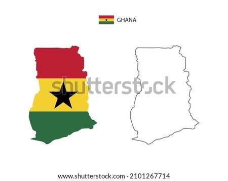 Ghana map city vector divided by outline simplicity style. Have 2 versions, black thin line version and color of country flag version. Both map were on the white background.