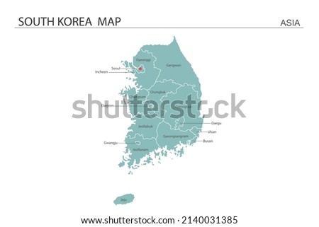 South Korea map vector illustration on white background. Map have all province and mark the capital city of South Korea. 