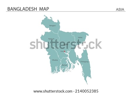 Bangladesh map vector illustration on white background. Map have all province and mark the capital city of Bangladesh. 